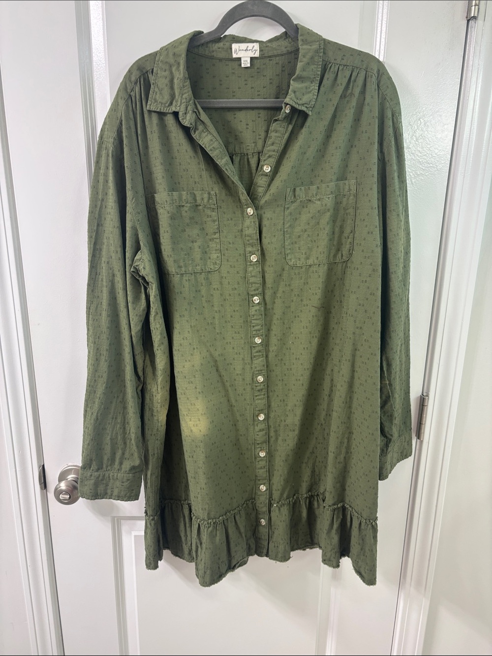 Wonderly Olive Green Midi Shirt Dress
